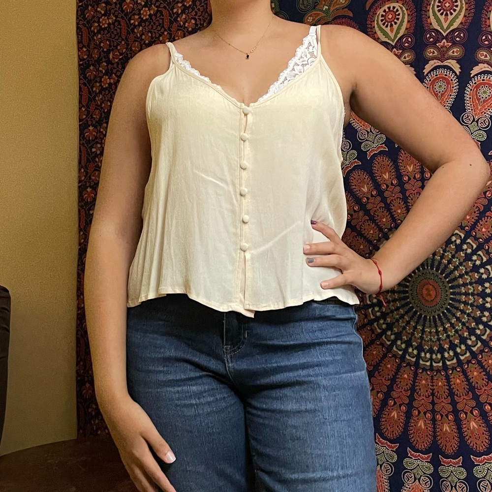 Forever 21 Ivory Cropped Tank Top